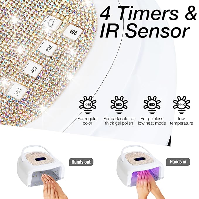 60W Rechargeable UV LED Nail Lamp, Faster Wireless Nail Dryer Gel Polish Light 42 Beads & Portable Handle, Professional Curing Lamp for Fingernail and Toenail (White)