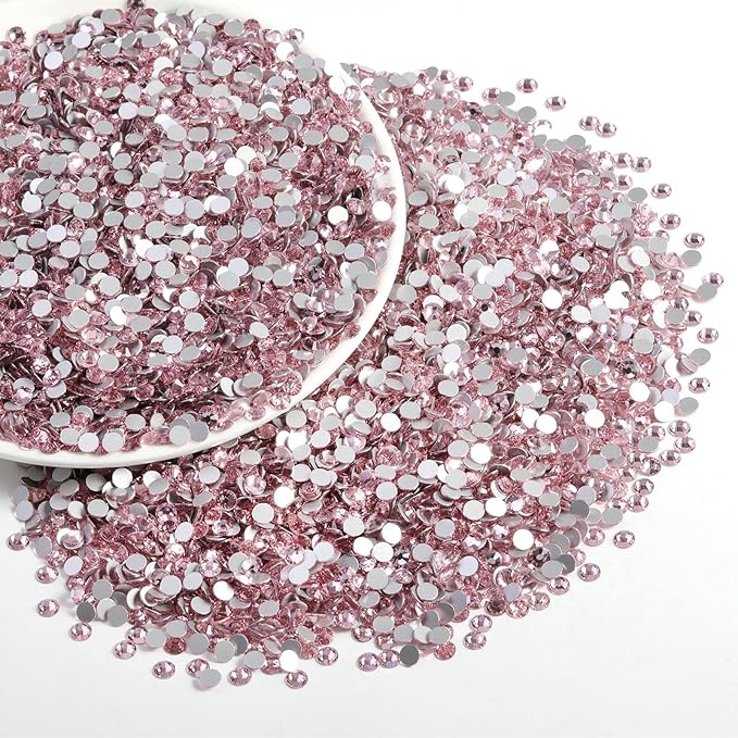 Beadsland Flatback Rhinestones Bulk,14400pcs Pink Rhinestones for Nails Crafts Clothes DIY Decoration, Light Rose/Light Pink, SS10, 2.7-2.9mm