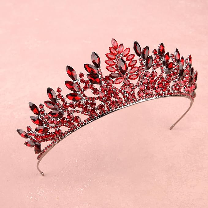 LIMELIA Women's Tiara for Henna Wedding Party|Glitter Hair Accessories for Bridal Birthday Pageant Prom Halloween Cos-play Christmas Party|Danver-Burgundy