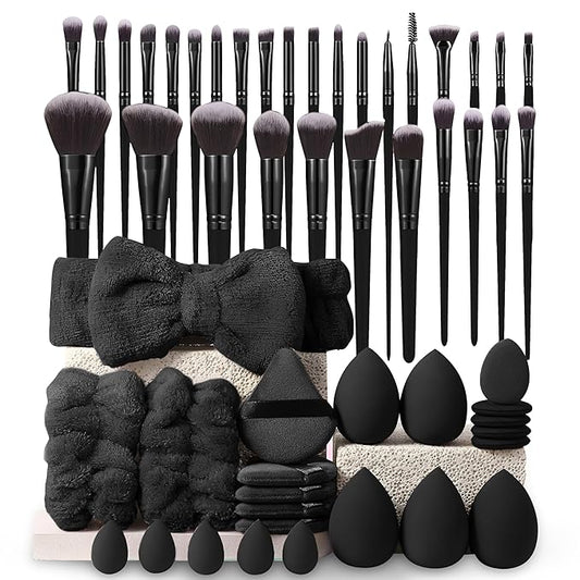 Professional Makeup Tools Set, 54pcs set Cosmetic Brush & Sponge & Puff & Headband & Brush Cleaning Bow Set,Facial Makeup & Cleaning Accessories, Makeup Products, Gift for her