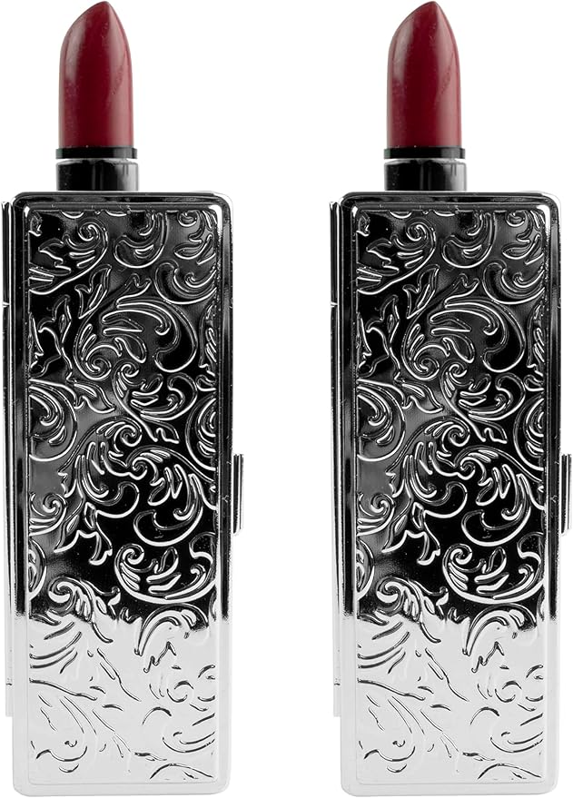 Stephanie Imports Set of 2 Rectangular Vintage Lipstick Cases With Glass Mirror (Silver Victorian)