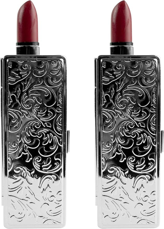 Stephanie Imports Set of 2 Rectangular Vintage Lipstick Cases With Glass Mirror (Silver Victorian)