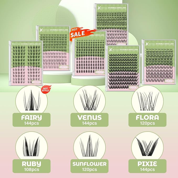 Fairy Ruby Lash Clusters Kit Manga Lash Extension Kit D Curl 108Pcs Eyelash Extension Kit Wispy Natural Invisible Band Lash Kit with Waterproof DIY Lash Extension Kit at Home(Ruby-D-8-18MIX)