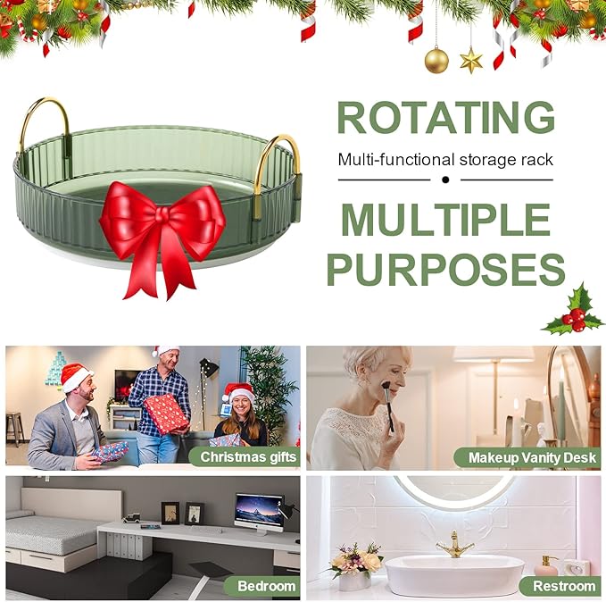 360° Rotating Makeup Organizer, Bathroom Make Up Spinning Holder Rack, Large Capacity Cosmetics Storage Vanity Shelf Countertop, Fits Cosmetics, Perfume, Skincare, Lipsticks(1 Tier, Green)