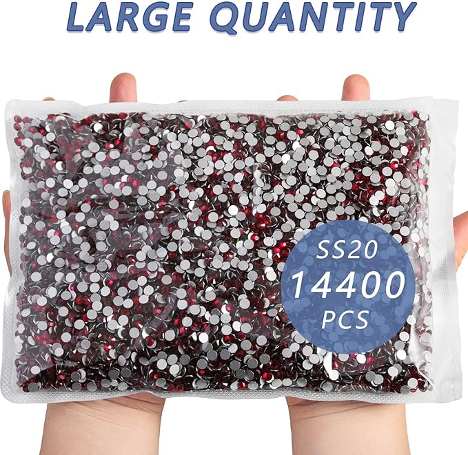 Beadsland Flatback Rhinestones Bulk,14400pcs Red Rhinestones for Nails Crafts Clothes DIY Decoration, Dark Siam, SS20, 4.6-4.8mm