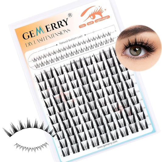 GEMERRY Lash Clusters with Bottom Lashes Fluffy Lash Extension Clusters 11-14mm Cluster Lashes Wispy Cluster Eyelash Extensions with 5-6mm Bottom Eyelashes DIY Eyelash Clusters for Self Use