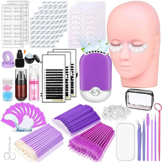 404 Pcs Professional Lash Extension Supplies Kit with Lash Clusters,Lash Fan, Extension Glue,Eyelash Remover,Tweezers, Eyelash Extension Kit for Beginners, Purple