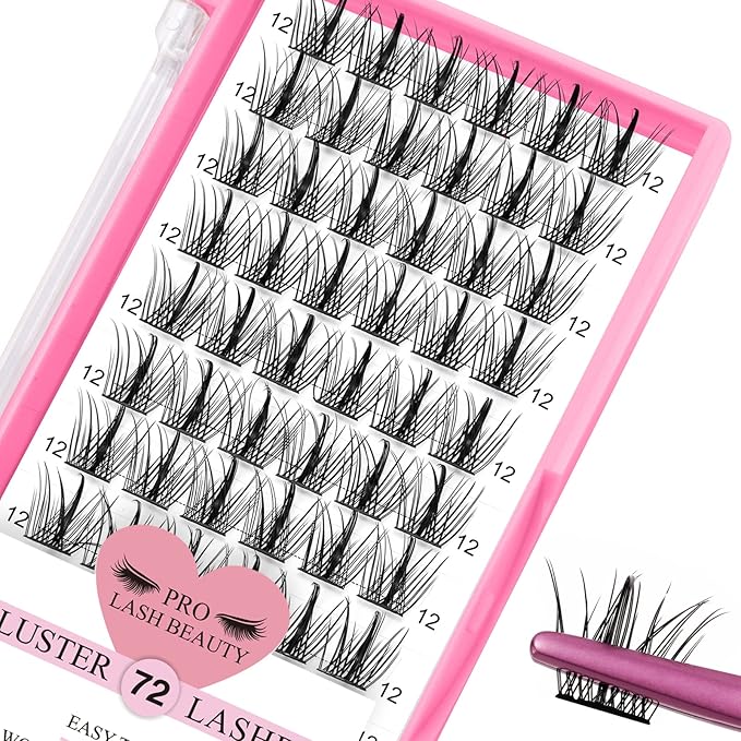 Cluster Eyelashes, 72 Pieces Individual Eyelashes, Eyelash Cluster DIY Eyelash Extensions, Super Thin Band Reusable Soft & Comfortable (Dazzle-D-12 mm)