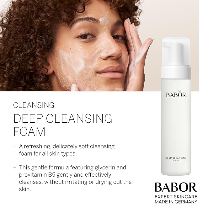 BABOR Deep Cleansing Foam, Gentle Facial Wash Removes Impurities While Balancing Moisture, Hydrating Cleanser Infused with Glycerin, Leaves Skin Soft & Radiant, 6.7 oz
