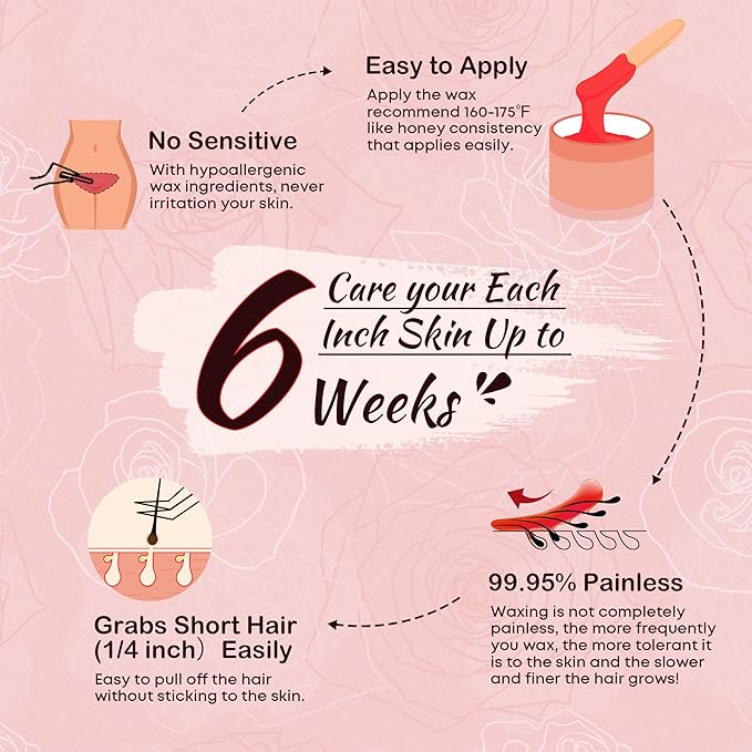 Ajoura 1lb Hard Rose Wax Beans for Full Body Hair Removal - Bikini, Face, Eyebrow, Back, Chest, Legs, Armpit, Upper Lip, Refill for Wax Warmer Kit (Pink)