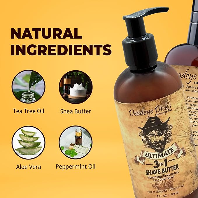 DeadeyeDick's 3-in-1 Shave Butter for Men | Natural Shaving Cream Mens for Face, Head & Body | Gentle & Comfortable on All Skin Types | 8 FL OZ