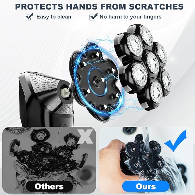 Hexus Head Shavers for Bald Men, Detachable Head Shaver Dry/Wet Bald Head Shaving for Men, IPX7 Waterproof Electric Razor Grooming Kit with LED Display and Type-C Charge, Light Black