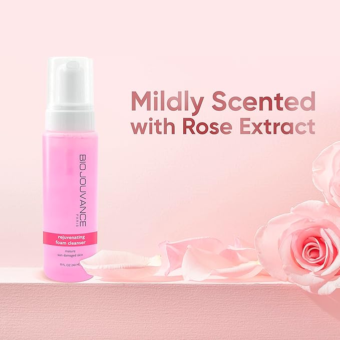 Rejuvenating Foaming Facial Cleanser 8oz / 240ml - For Mature/Sun Damaged Skin | Gentle Foam Face Wash & Makeup Remover | Daily Skin Care Treatment Regimen | Made in France