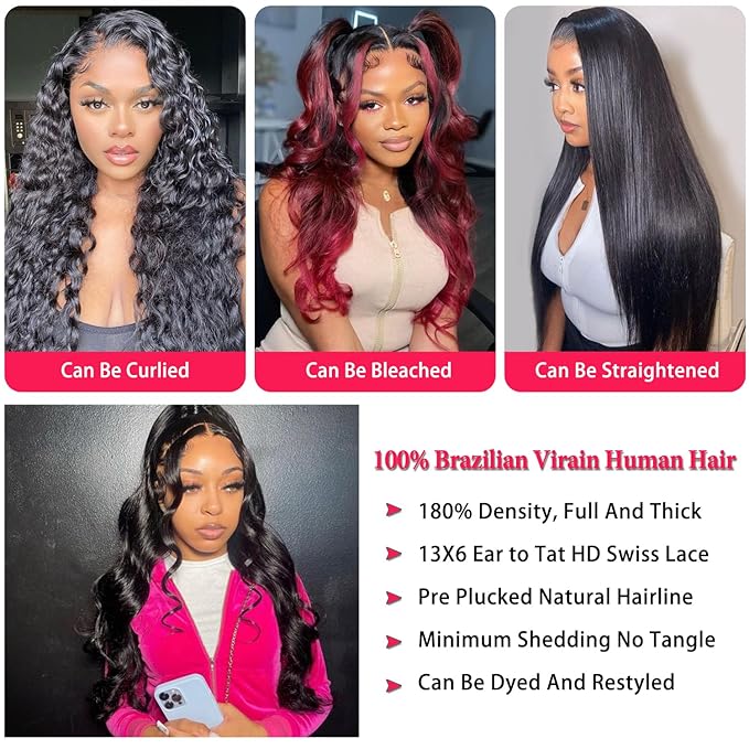 36 Inch 13x6 Body Wave Lace Front Wigs Human Hair 180 Density 13x6 HD Transparent Lace Frontal Wigs Human Hair Pre Plucked with Baby Hair Glueless Wigs Human Hair for Black Women