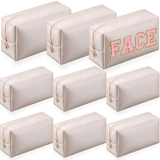 Sanwuta 9 Pcs Preppy Makeup Bag PU Leather Cosmetic Bag Makeup Pouch Plain Waterproof Toiletry Organizers for Traveling Preppy Travel Purse End of the Year Teacher Gifts Bulk(Ivory White)