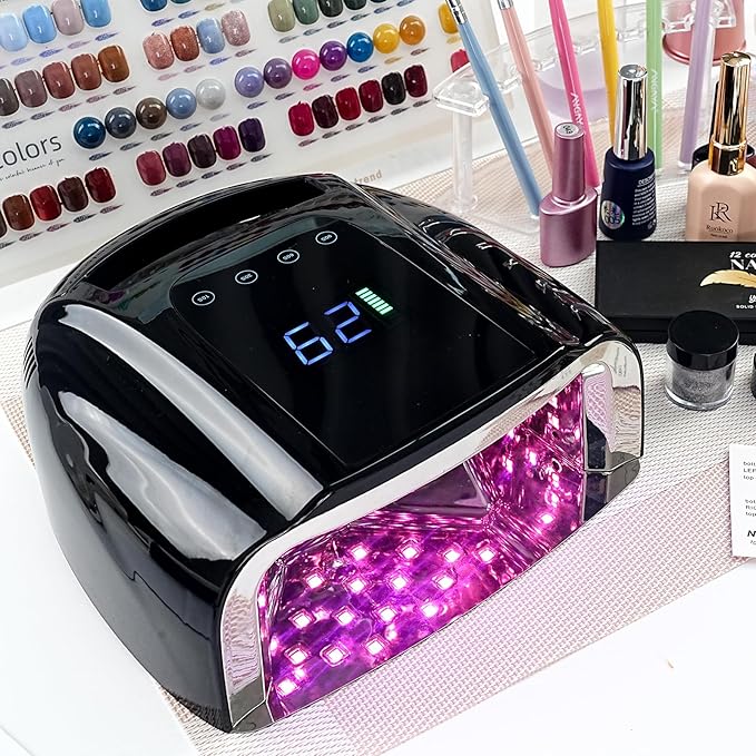 96W Rechargeable UV Nail Lamp, Cordless UV Light for Nails with LCD Display Auto Sensor, 4 Timer Setting and Smart Sensor Portable Nail Dryer, Nail Curing Light with Removable Bottom (Black)