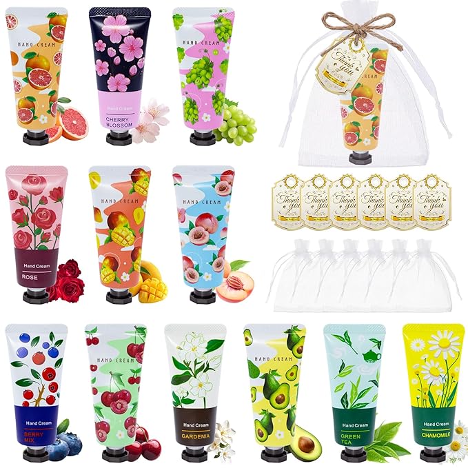 12 Pack Hand Cream for Women, Mini Hand Lotion Travel Size for Dry Cracked Care, Natural Plant Fragrance Moisturizer Present Set for Mother, Teacher Appreciation and Bridesmaid Present