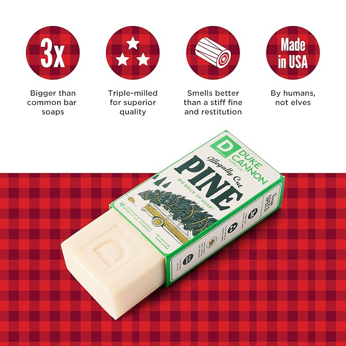 Duke Cannon Supply Co. Big Brick of Soap Bar for Men Holiday Edition - Illegally Cut Pine (Fresh Cut Pine Scent), 10 oz. (1 Pack)