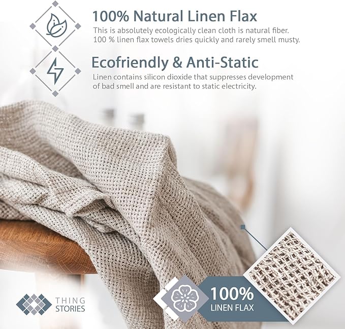 100% Flax Linen Hair Wrap Towels - Fast-Drying, Absorbent Linen Bath Towel - Ideal for Curly and Long Hair Drying Towels - Quick Dry Hair Care - Exfoliating Bath Towel - Large, Soft and Durable