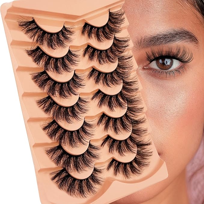 Mink Lashes Fluffy NINGLASH Wispy Lashes False Eyelashes Natural Look Fake Eyelash 15mm Faux 3D Mink Lashes Strips 7 Pairs Fluffy Lash Pack