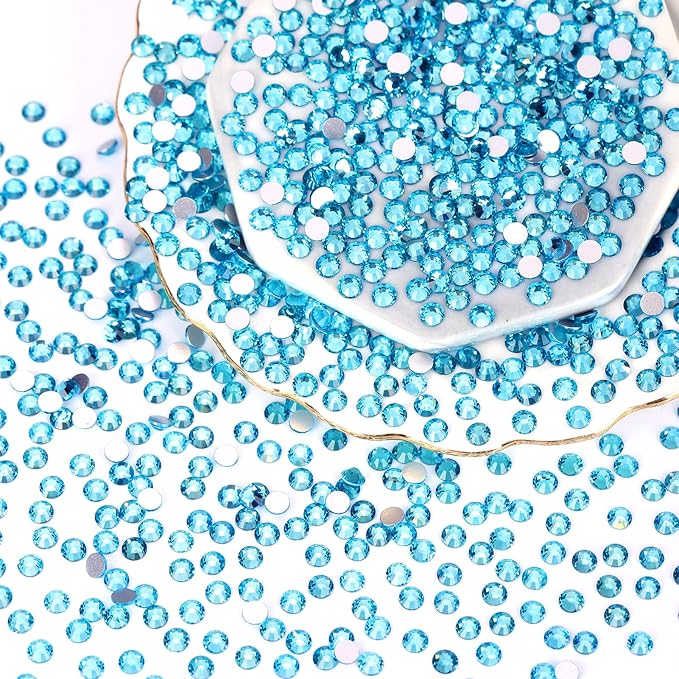 2000PCS Aquamarine Rhinestones Bulk, Flat Back Crystal Glass Stone Round Gems,SS30, 6.4-6.6mm