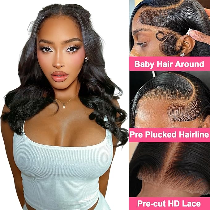 16 inch Bob Wig Human Hair Glueless Body Wave Lace Front Wigs Human Hair Pre Plucked Pre Cut 9x5 HD Lace Closure Wigs Human Hair for Black Women Bob Wig Human Hair Glueless For Beginners 200% Density