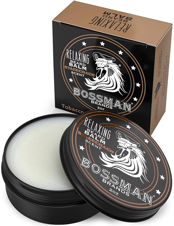Bossman Relaxing Beard Balm for Men (Stagecoach Scent) – Tames, Relaxes, Thickens & Softens for Ultimate Beard Care – Made in USA