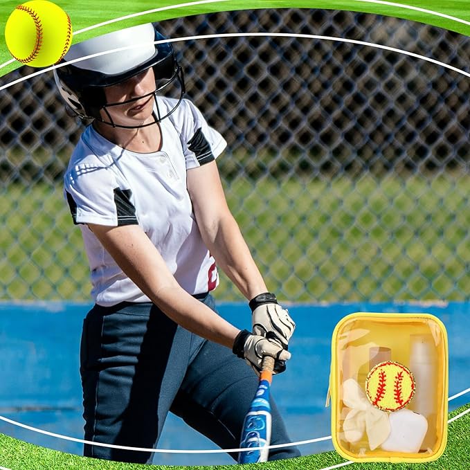 Reginary 12 Pcs Chenille Patch Gift Bags Senior Night Gift Bag Waterproof Travel Size Pack for Party Favors Team Stuff(Yellow,Softball)