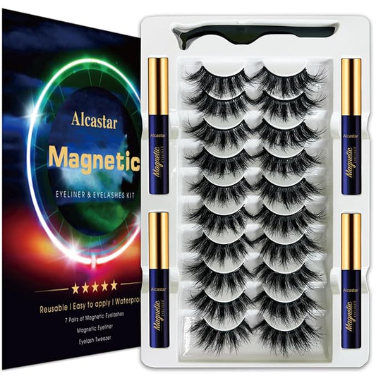 Alcastar Magnetic Eyelashes with Eyeliner Kit, Magnetic Lashes Natural Looking with, Reusable,Long Lasting, Easy Apply,Cruelty-Free. (BT-100414)