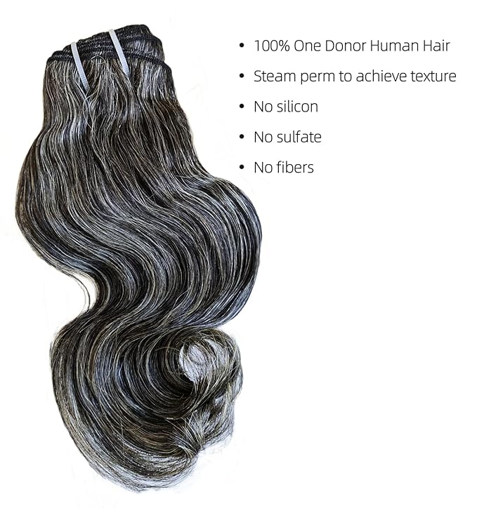 Raw Body Wave Salt and Pepper Gray Human Hair Bundles Unprocessed 8IN Short Grey Human Hair 1 Single Bundle, 5+ Years Long Lifespan 50% Grey Mixed 50% Black Color Virgin Hair Weave Weft by Clytie