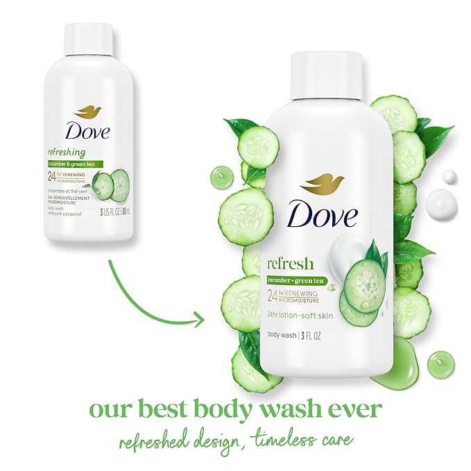 Dove Body Wash 24 Count Refreshing Cucumber and Green Tea Refreshes Skin Cleanser That Effectively Washes Away Bacteria While Nourishing Your 3 oz