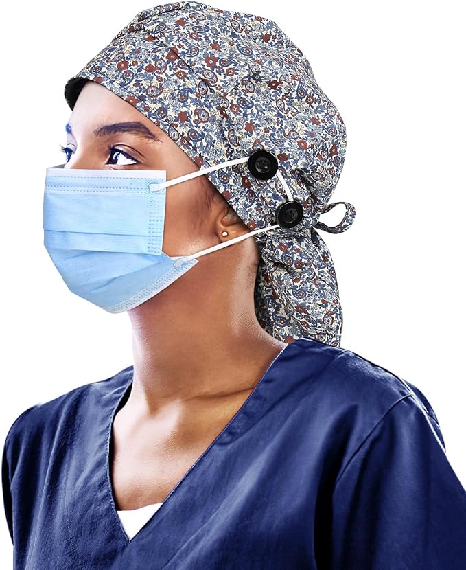 Satin Lined Work Cap with Button for Long Hair Women