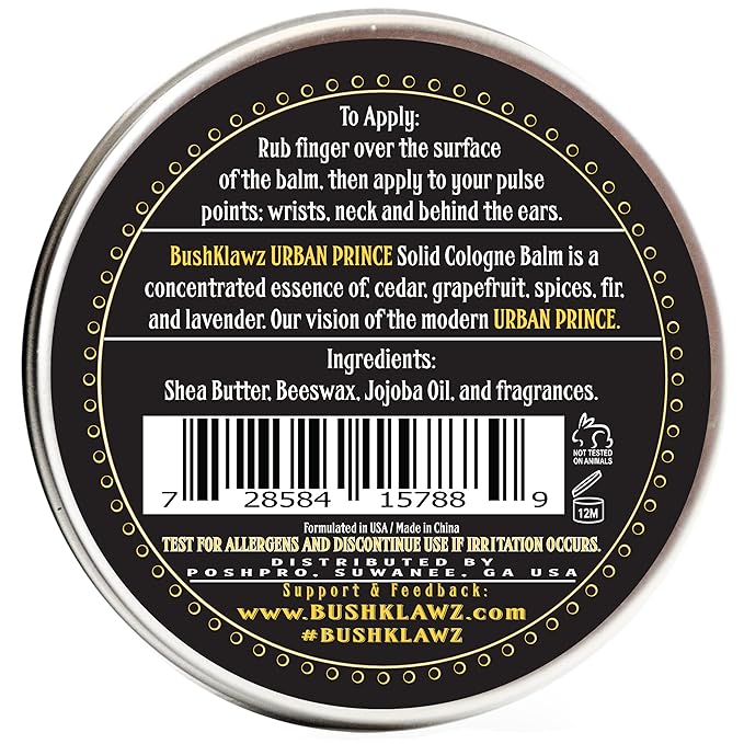 Urban Prince Solid Cologne 1 oz Full Size Alcohol Free Natural Concentrated Travel Friendly Tins Men's Fragrance Manly Scents to Satisfy all Types of Viking Cannon Black Prime