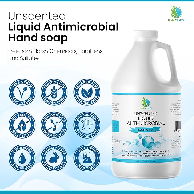 AntiMicrobial Hand Soap - Antibacterial Hand Soap Moisturizing - Liquid Hand Soap Refill Antibacterial Gallon - Moisturizing Hand Soap Antibacterial - Gentle Hand Soap - Unscented, 64 oz