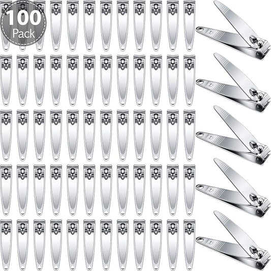 Mudder 100 Pieces Nail Clippers Set Bulk for Men Women Ultra Sharp Stainless Steel Fingernail and Toenail Clippers Flat Portable Travel Fingernails Sturdy Trimmer Pointed Pedicure Manicure Care Tool