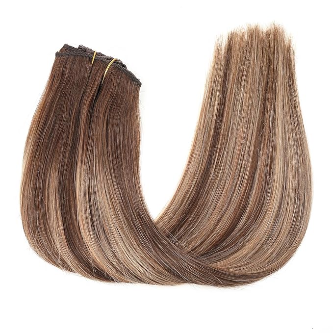 Clip in Hair Extensions Human Hair,#4/27 T4 Chocolate Brown to Caramel Blonde 18Inch 8pcs 120g 20Clips Remy Hair Extensions Straight Human Hair