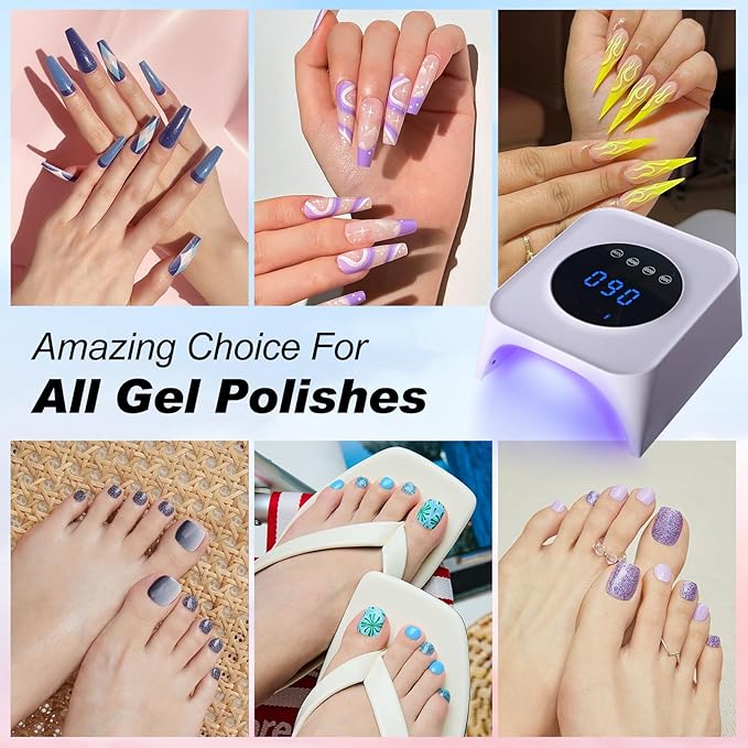 UV Nail Lamp, 72W Rechargeable LED Gel Nail Light Dryer for Gel Polish 4 Timer Modes Cordless Bling White Diamond Rhinestones for Salon & Home