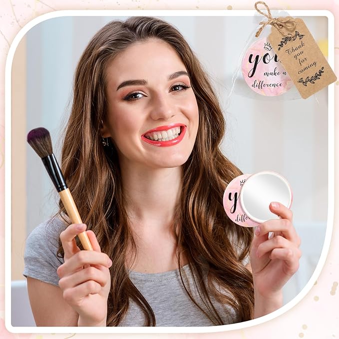 Tradder 50 Sets Compact Mirrors Bulk Women Gifts Inspirational Appreciation Employee Gifts Small Purse Pocket Makeup Mirrors for Mother's Day Coworker Nurse Bridal Souvenir Bags(Rose Gold)