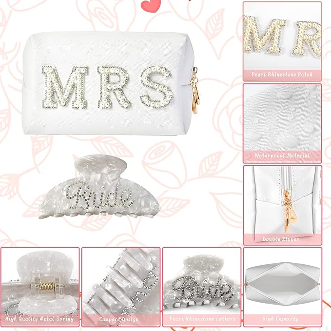 Bride To Be Gift Set - Makeup Bag, Slippers, Robe, Hair Clip - Wedding Gifts