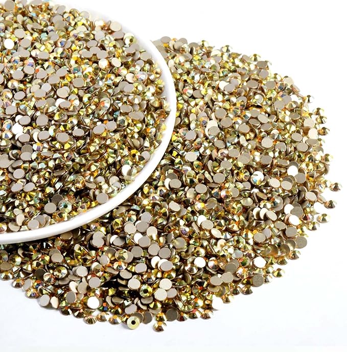 Beadsland Flatback Rhinestones Bulk,14400pcs Gold Rhinestones for Nails Crafts Clothes DIY Decoration, Metal Sunlight, SS20, 4.6-4.8mm