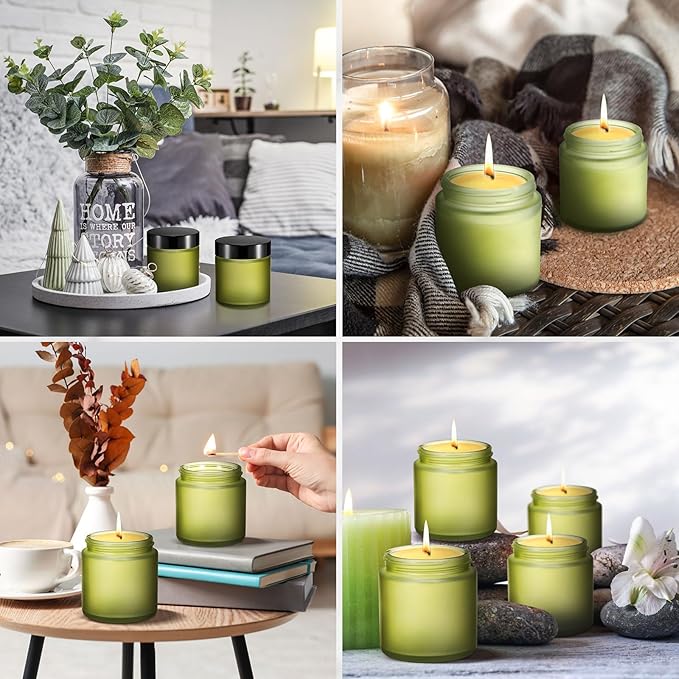 Norme 96 Pcs 4 oz Glass Jars with Lids Leakproof Round Airtight Jars Pea Green Empty Cosmetic Jars with Inner Liners Lid for Storing Lotions Powder Ointments Candle Making