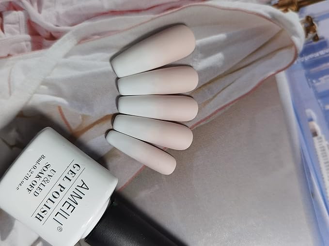 AIMEILI Gel Nail Polish No Wipe Top and Base Coat Set, and Clear Color Pink Nude White Soak Off Gel Nail Polish Set Of 12pcs X 8ml