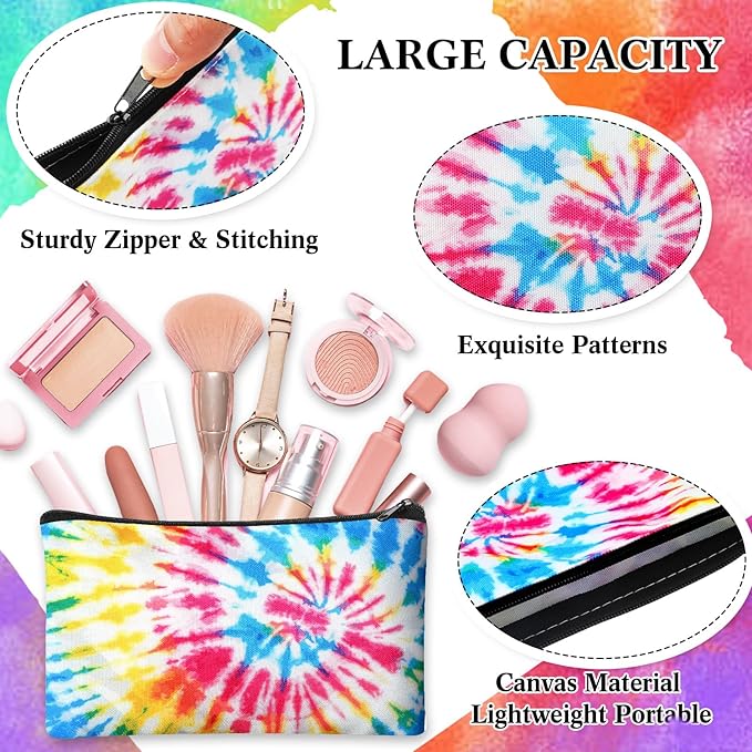 24 Pieces Makeup Bags Bulk Canvas Cosmetic Bags Purse Organizer Zipper Cosmetic Pouch Portable Travel Toiletry Pouch for Women Men Gifts, 7 x 4 Inch (Tie-dye)