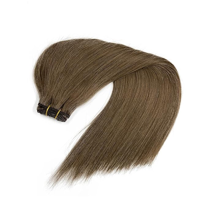 Sew in Hair Extensions Real Human Hair, Ash Brown Hair Extensions Real Human Hair Bundles Weft Hair Extensions Human Hair 80G 12 Inch Hand Tied Weft Hair Extensions Human Hair Sew in Weave for Women