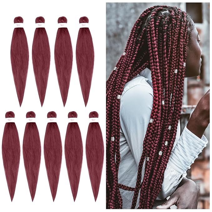 BNG 3X Pre-Stretched Braiding Hair, 28" Professional Itch Free Synthetic Fiber Braids Hair Extensions for Easy Braid, 3 PACKS (9 bundles), (#Maroon)