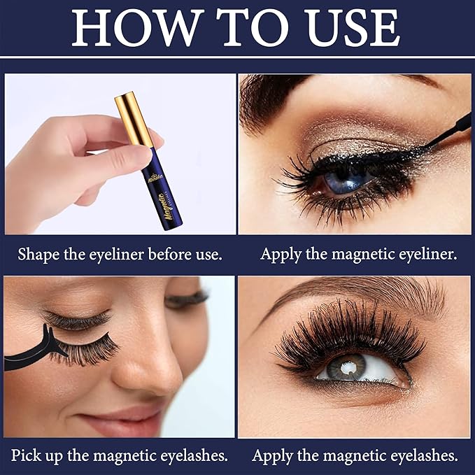 Magnetic Eyelashes with Eyeliner Kit- 3D Cat-eye Magnetic Lashes Kit with Applicator,Updated 4 Tubes of Magnetic Liner & Natural Look, Reusable, Easy to Apply 10 Pairs