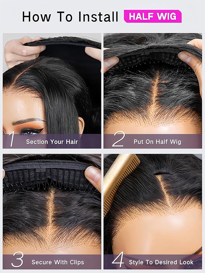 ISEE Glueless Wigs Human Hair Headband Wig Upgrade 3 IN 1 Half Wig With Drawstring Seamless Clip Ins Flip Over Kinky Curly Human Hair No Glue No Lace Wig For Women 180% Density 18 Inch