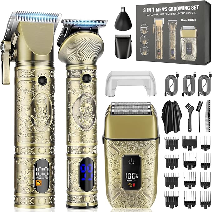 Professional Hair Clippers for Men,3 in 1 T-Blade Trimmer,Nose Hair Electric Shavers,Cordless Barber Clippers, Bald Hairdressing and Razor Shavers Set Hair Cutting Kit Gift for Men