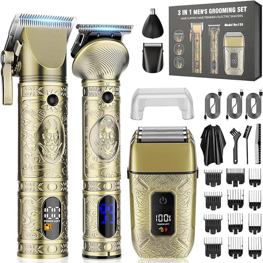 Professional Hair Clippers for Men,3 in 1 T-Blade Trimmer,Nose Hair Electric Shavers,Cordless Barber Clippers, Bald Hairdressing and Razor Shavers Set Hair Cutting Kit Gift for Men