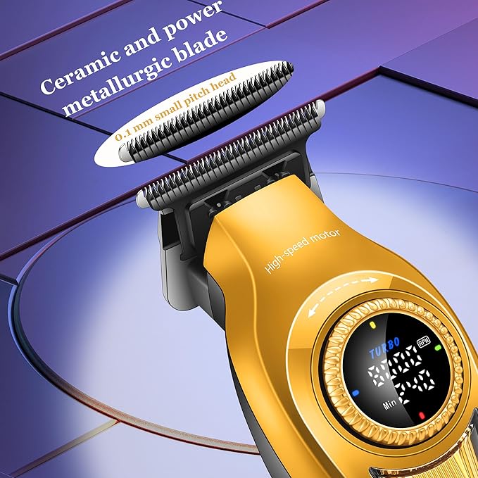 KEMEI 1677 Beard Trimmer for Men, Professional Hair Clippers, Cordless Barber Clipper with LED Display, DLC T-Blade Hair Trimmer, 8000 RPM Turbo Brushless Motor